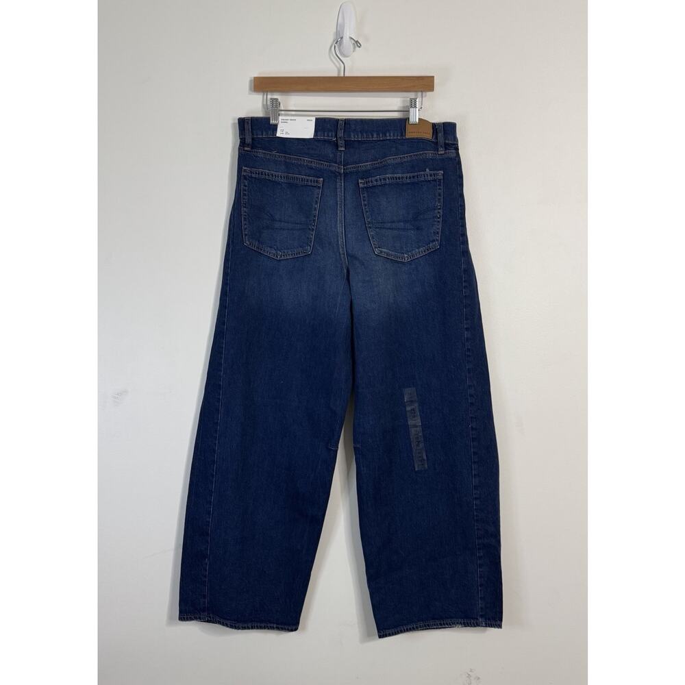 NWT American Eagle Strigid Dreamy Drape Barrel Jeans Size 12 /31W Dark Indigo - Picture 7 of 14